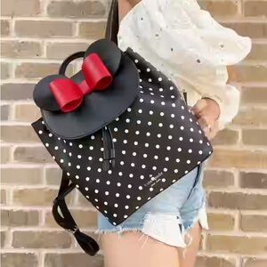 Kate Spade New York Minnie Mouse Disney Drawstring Flap Backpack Black Dot Bow